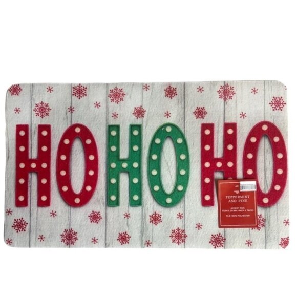 Peppermint & Pine Christmas Rug Door Mat Accent Non Skid  HO HO HO 17.3 X 29.9 - Picture 12 of 12